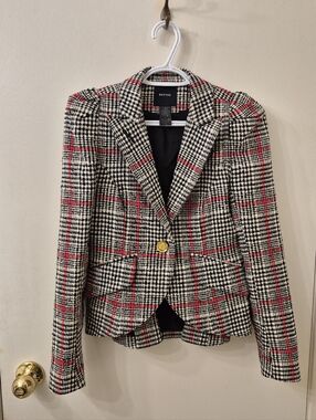 Smythe Cotton Blend Pouf Sleeve Tartan Plaid Blazer Jacket - Size 4